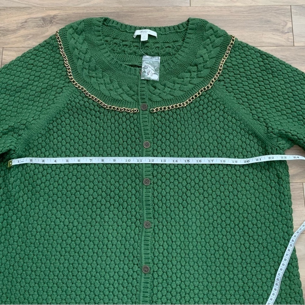 Liz Claiborne Cardigan Green Sweater Chain Accent - Picture 3 of 6